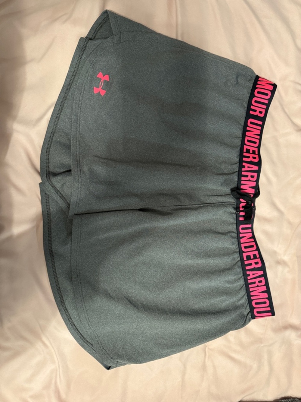 Under Armour Gray Shorts with Pink Logo and Branded Waistband